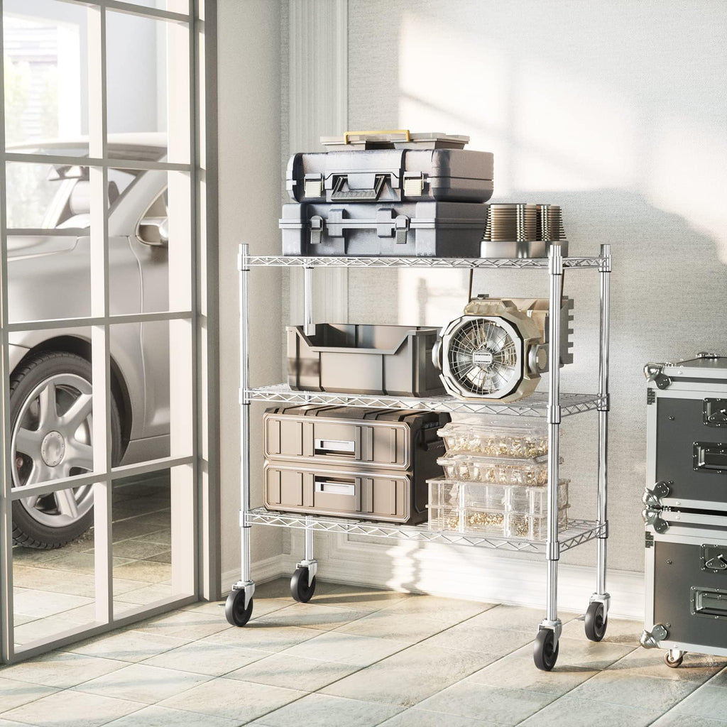 3-Tier Heavy Duty Metal Storage Shelves with Casters V58289