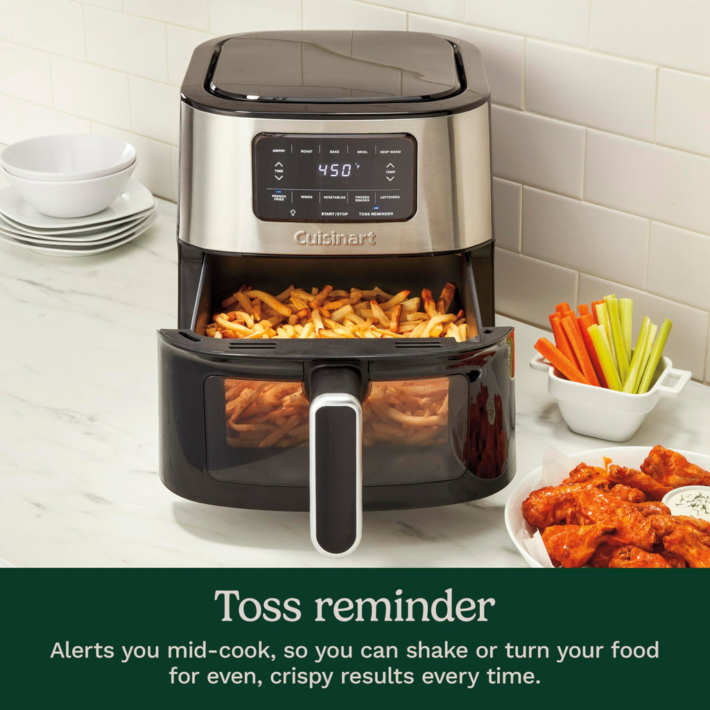 6-Quart Air Fryer with 5 Cooking Functions, Stainless Steel & Black L542