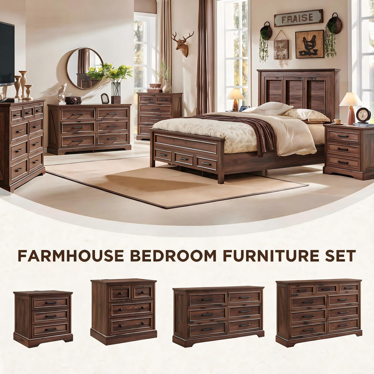 22" Brown Nightstands Set of 2 with 3 Drawers H8831