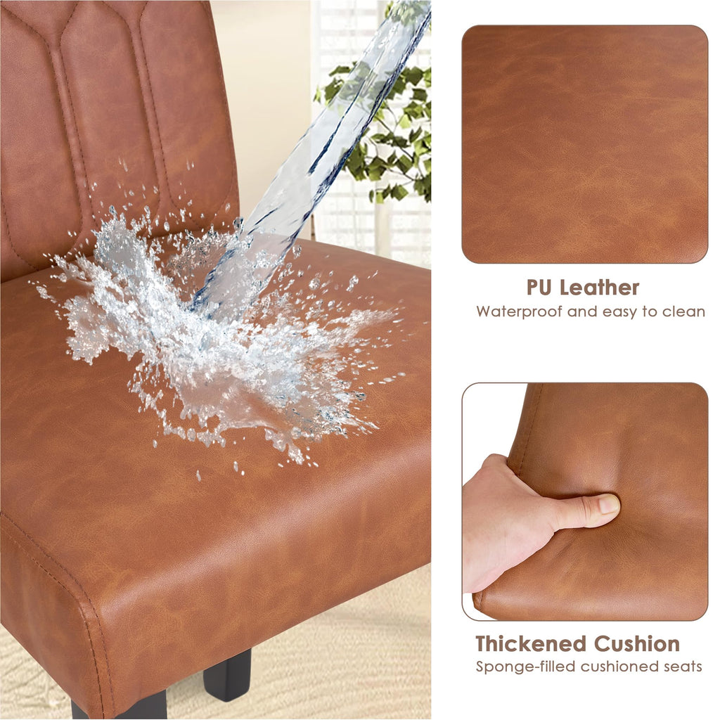 Upholstered Dining Chairs Set of 2 PU Leather Brown F995