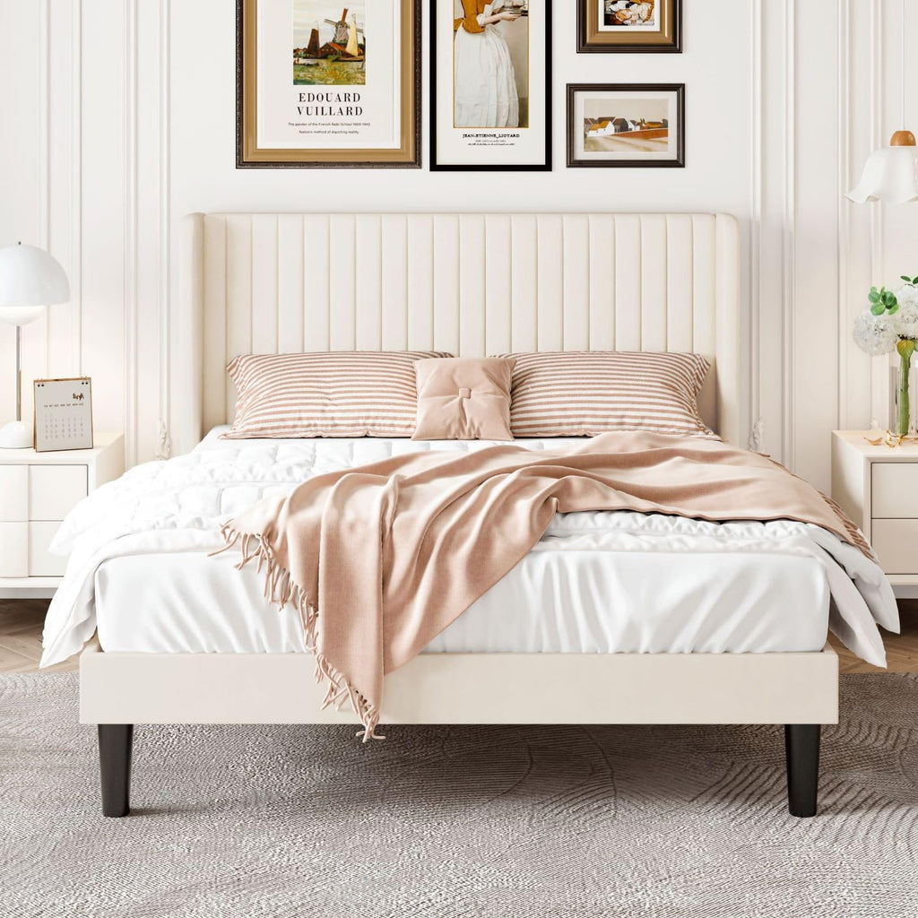 Queen Size Cream Velvet Bed Frame A54023