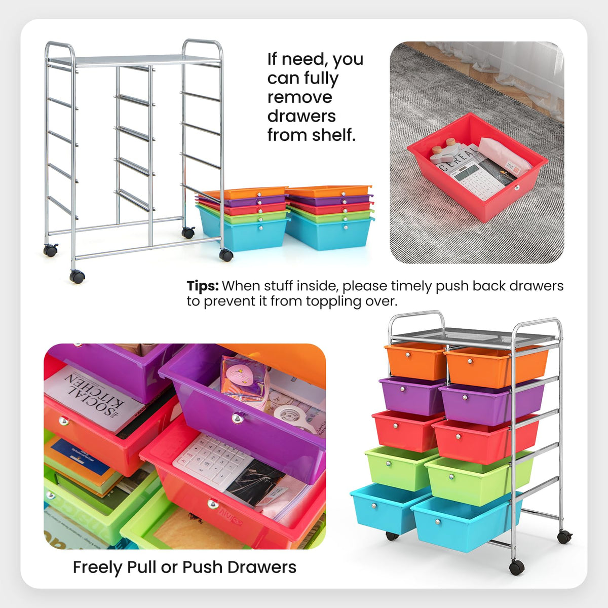 10 Drawer Rolling Storage Cart with Metal Frame S625167