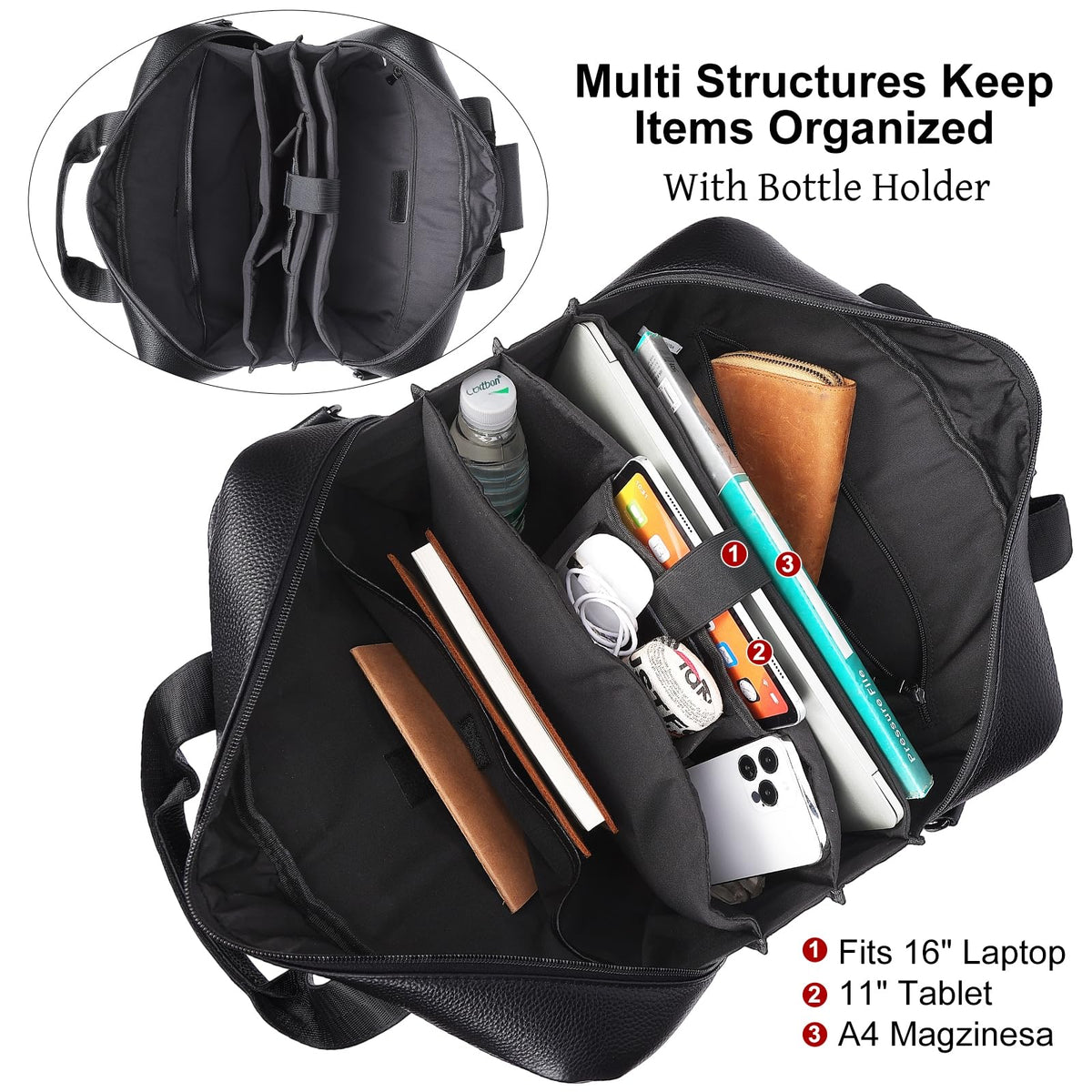 Black Leather 16 Inch Laptop Briefcase Bag A455