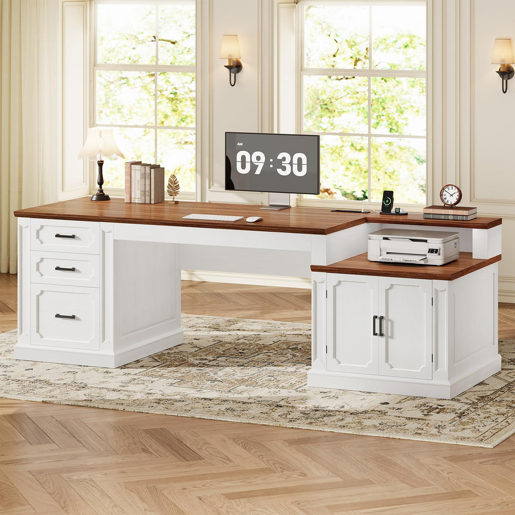 70.9" Executive Desk with File Drawers and Storage Cabinet X6402