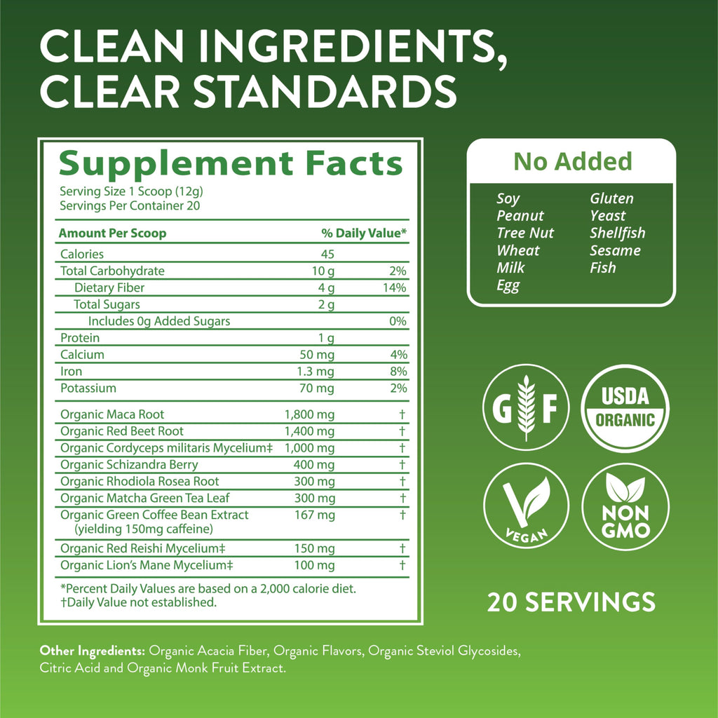 Organic Pre-Workout Powder Black Cherry 20 Servings L7277