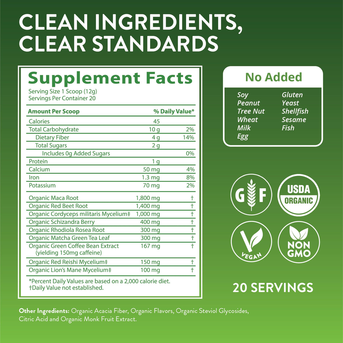 Organic Pre-Workout Powder Black Cherry 20 Servings L7277