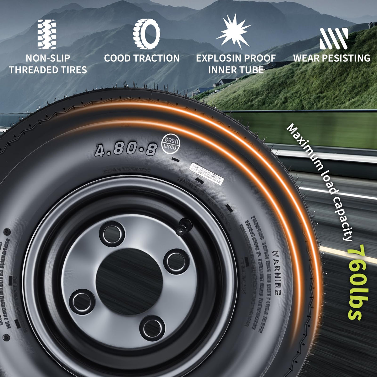 2-Pack Trailer Tire on Rim 4.80-8 4 Lug Black P206269