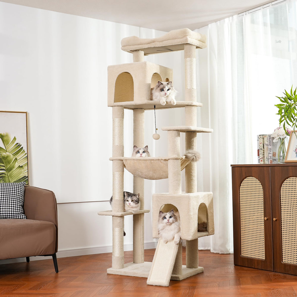 Beige Cat Tree with Hammock and Bed O8439