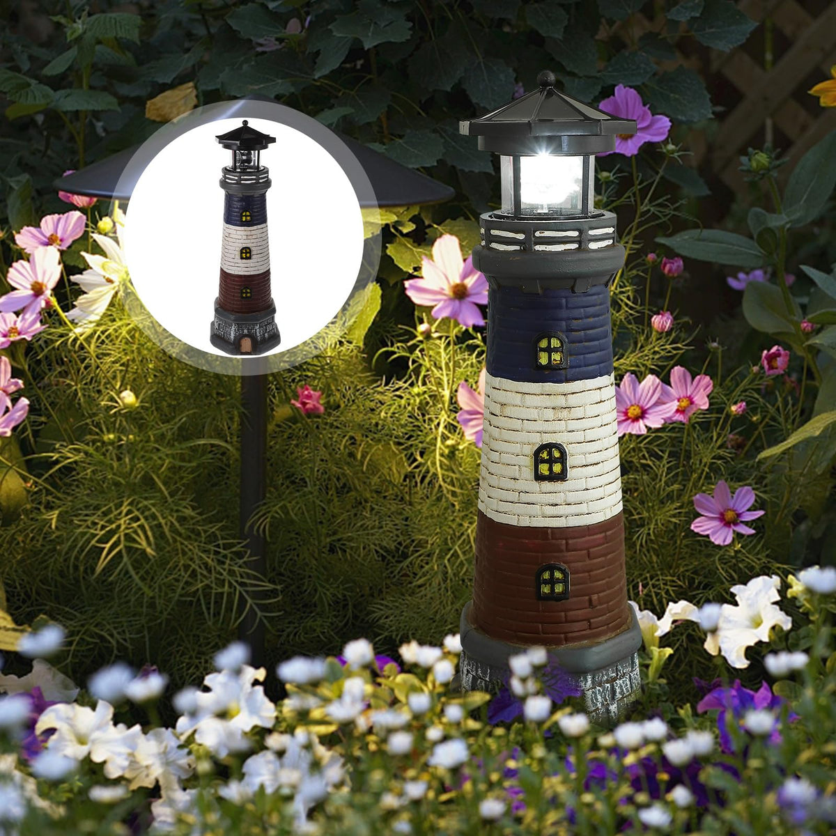 Solar Garden Lighthouse Statue 14.76In Waterproof M446