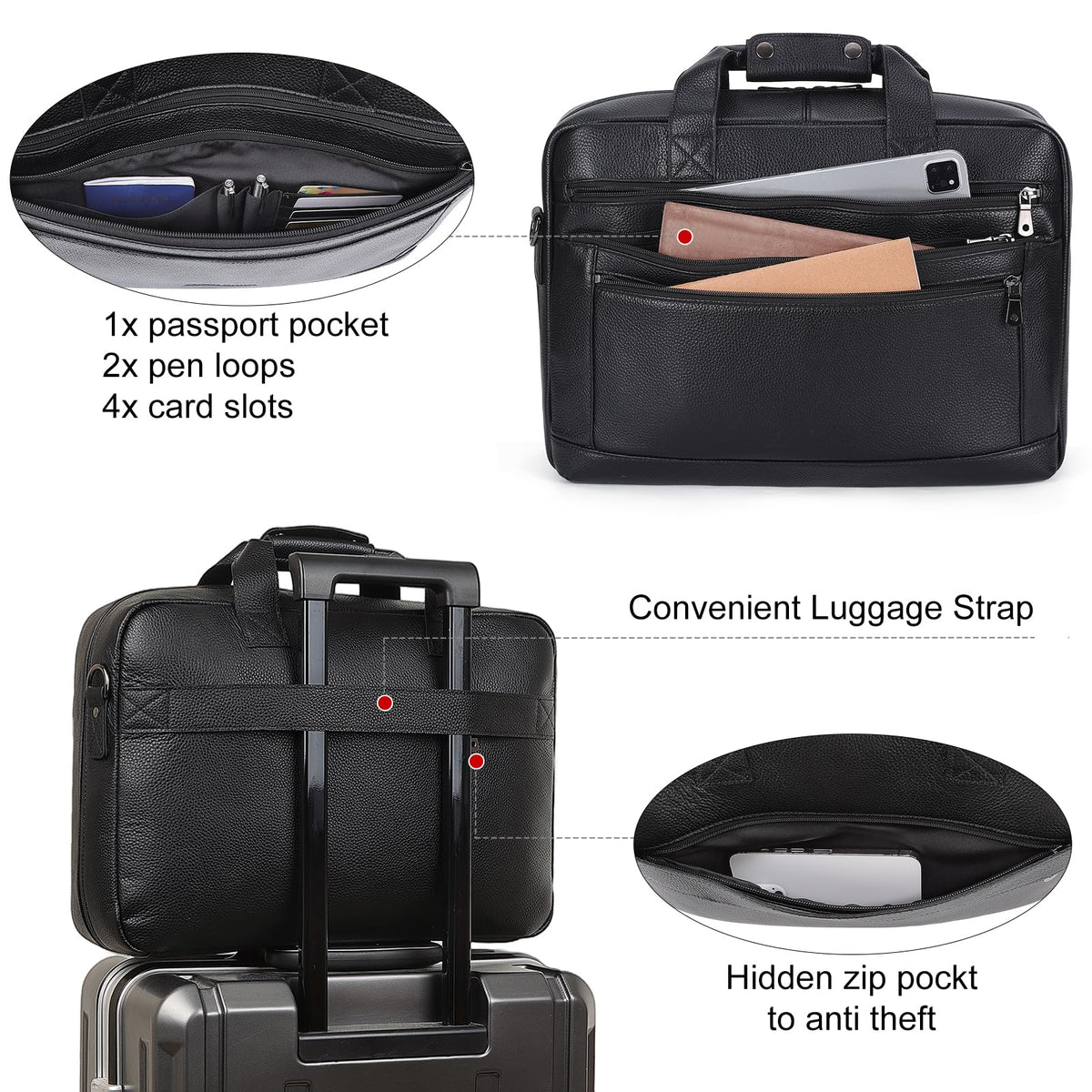 Black Leather 16 Inch Laptop Briefcase Bag A455