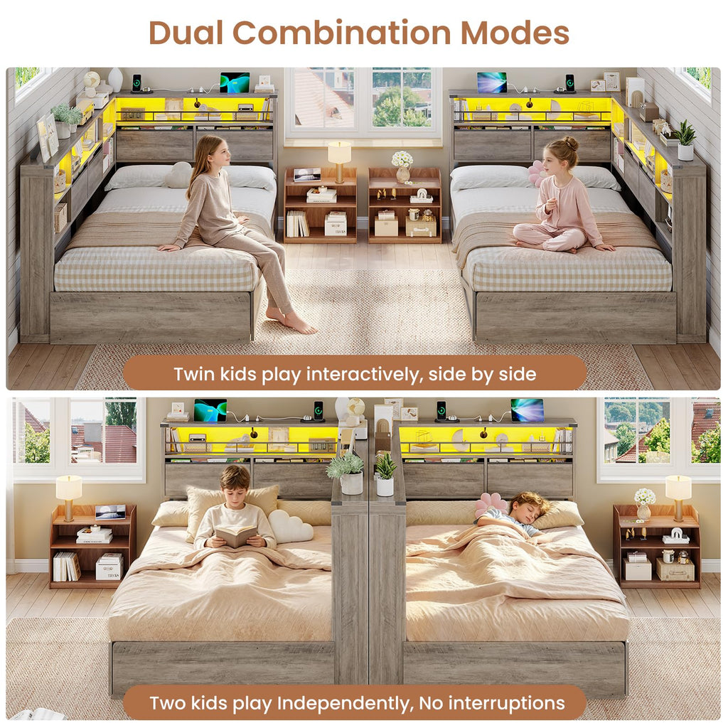 Twin Corner Bed Daybed with 6 Storage Drawers Grey D368