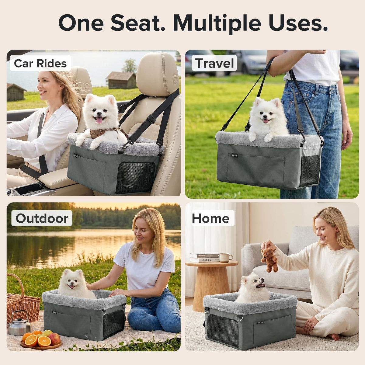 Dog Booster Seat with Metal Frame and Safety Leash, Grey R6434