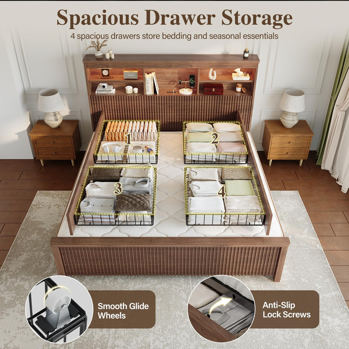 Queen Size Bed Frame with 4 Storage Drawers Q466719
