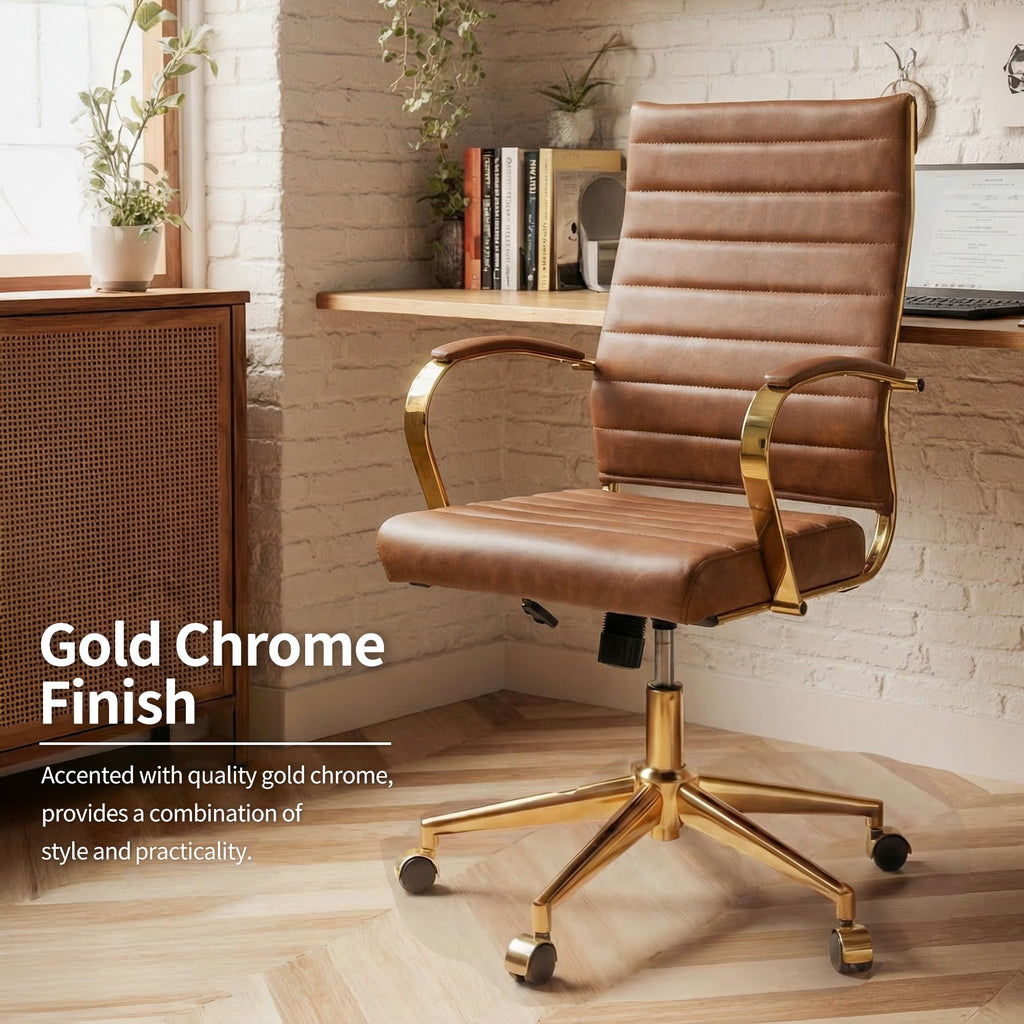 Gold Ergonomic Leather Office Chair I645