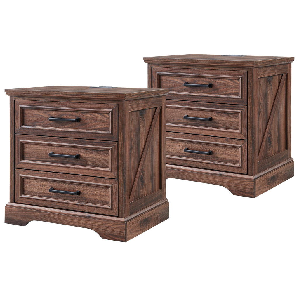 22" Brown Nightstands Set of 2 with 3 Drawers H8831
