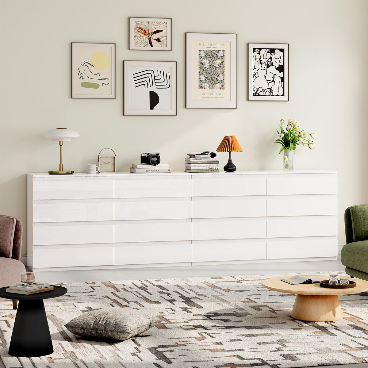 White 8 Drawer Wood Dresser I5595