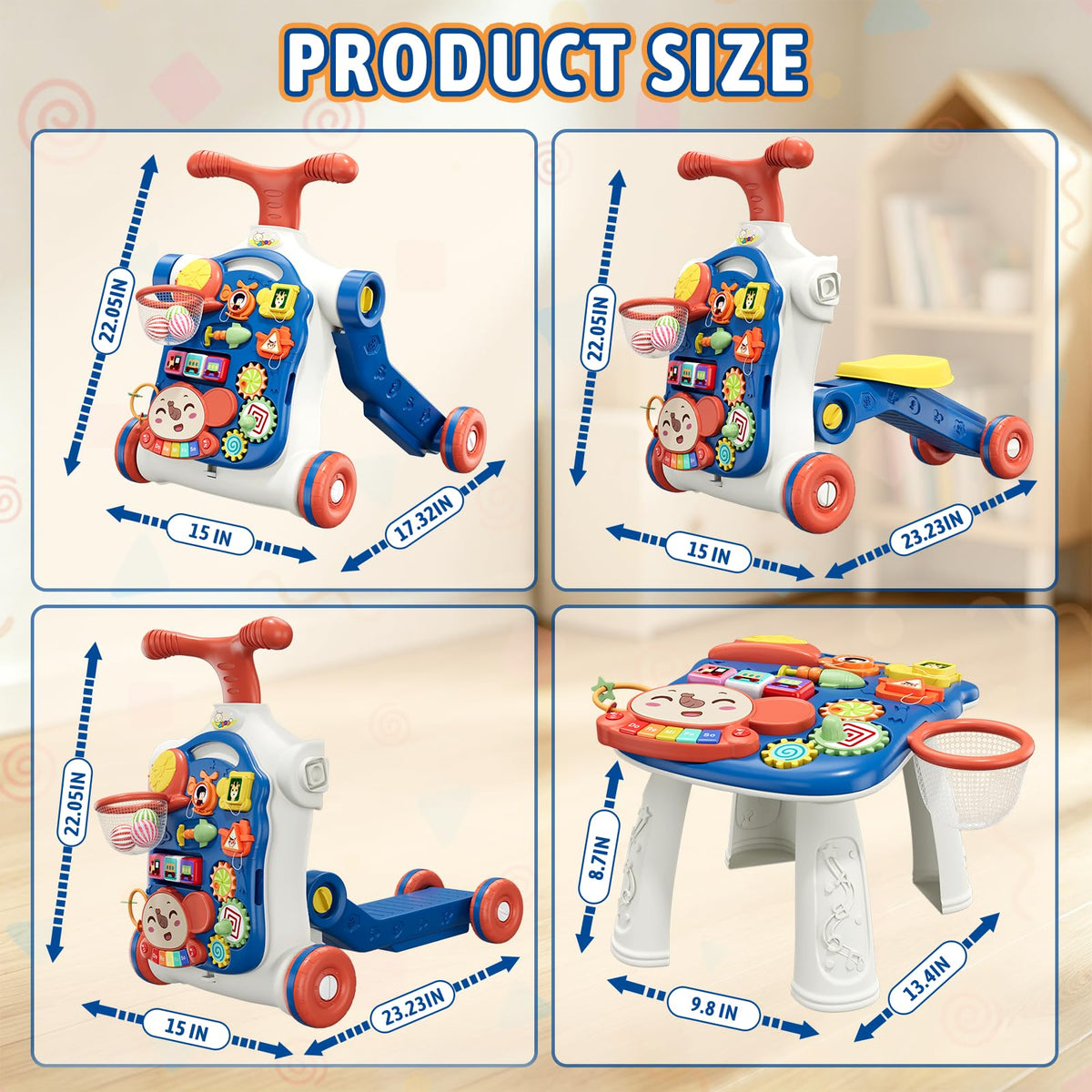 Blue 5 in 1 Baby Push Walker R7599