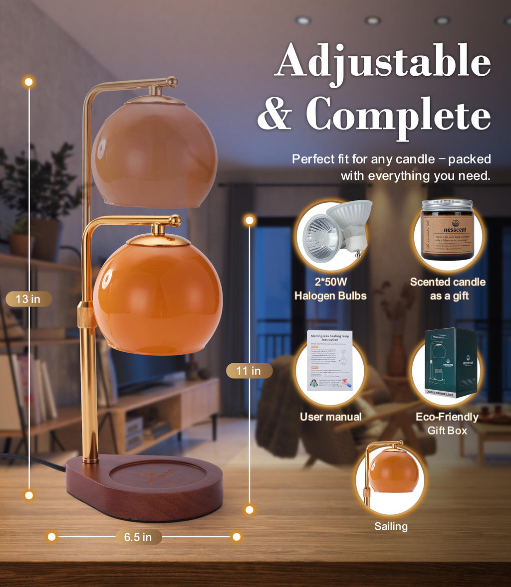 Amber Glass Candle Warmer Lamp Adjustable Height with Timer X746