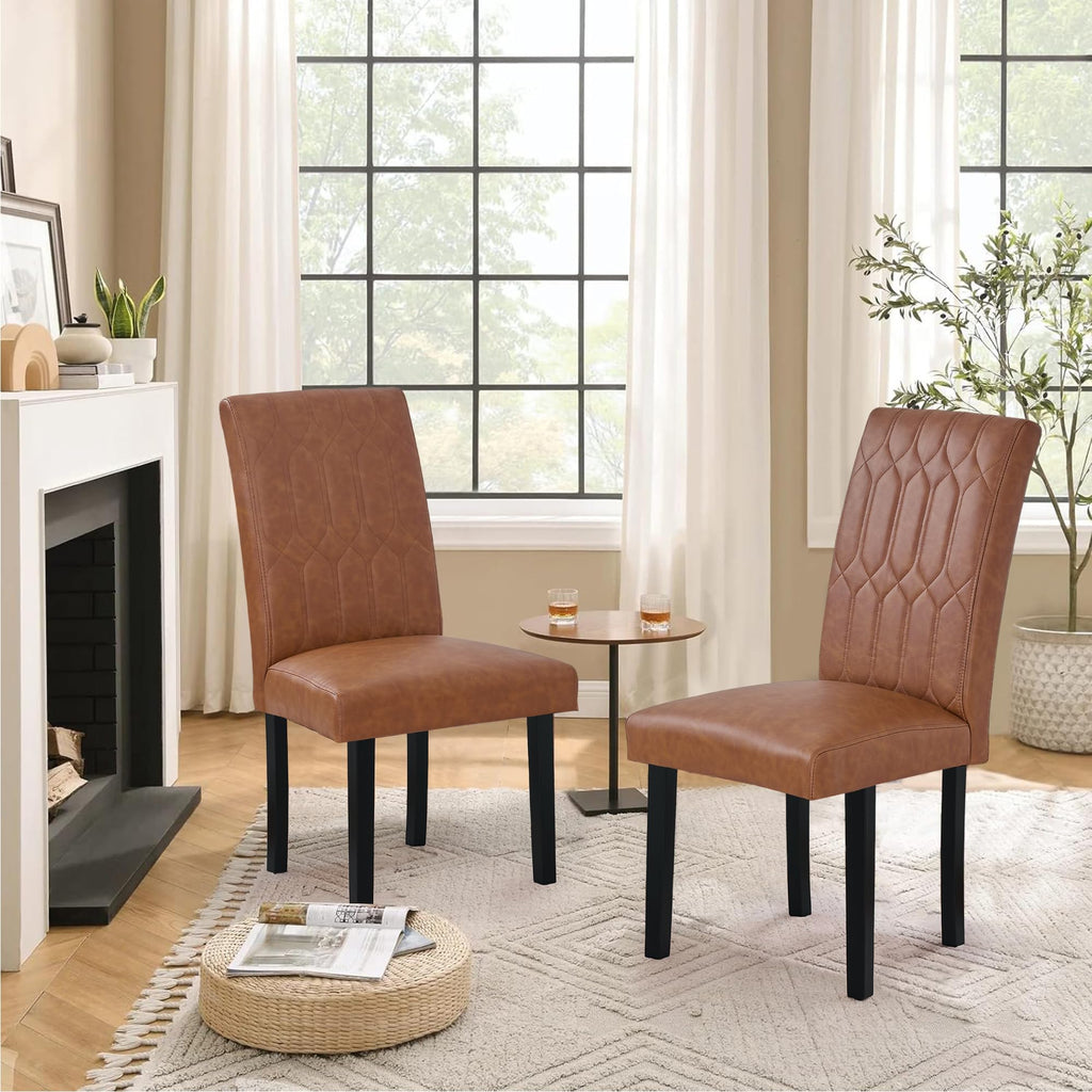 Upholstered Dining Chairs Set of 2 PU Leather Brown F995