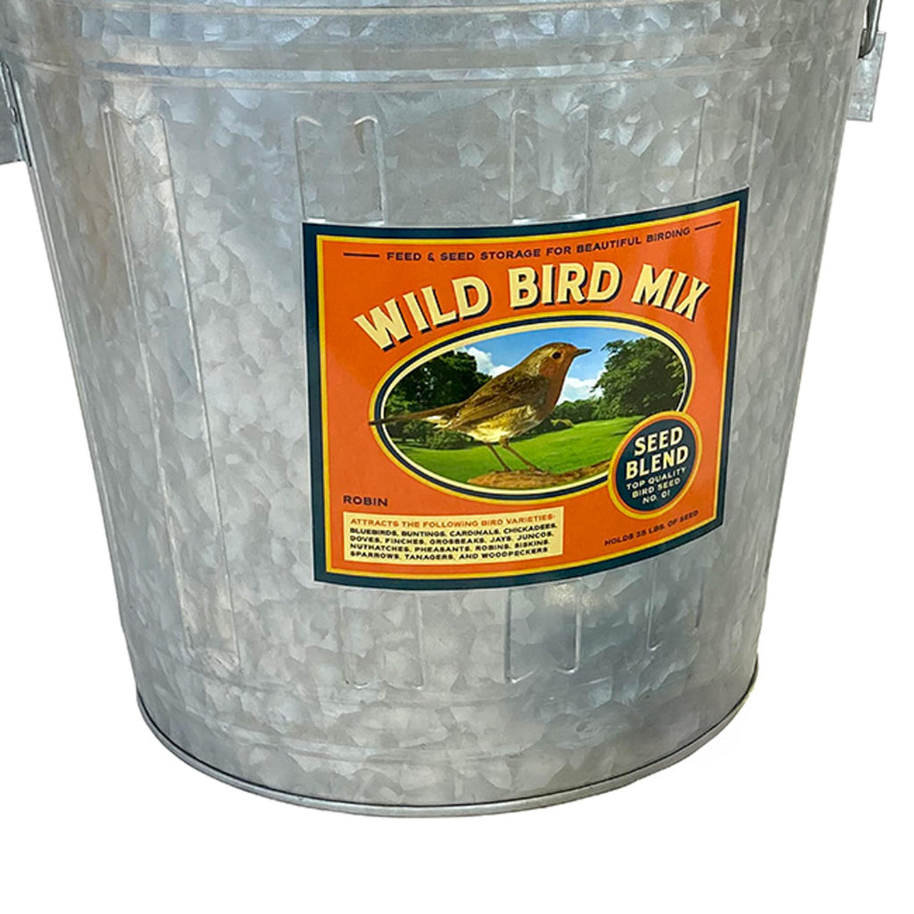 Galvanized Steel Bird Seed Storage Bucket Bin with Scoop H4169