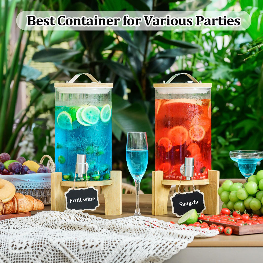 1.2 Gallon Glass Drink Dispenser with Stand and Spigot, 2 Pack V531