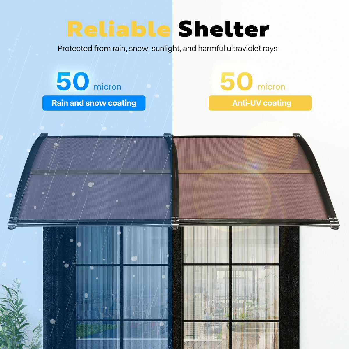 Polycarbonate Window Door Awning Brown 38 Inch x 78 Inch I695