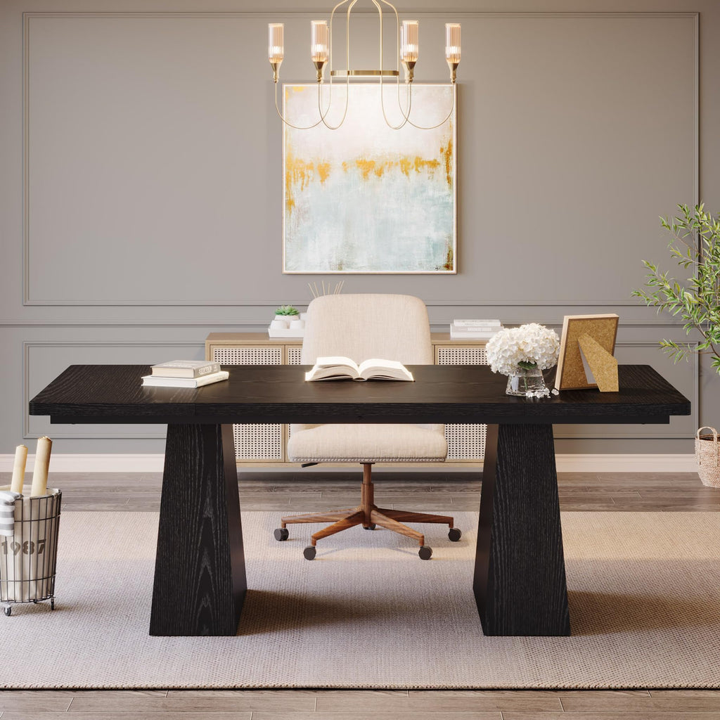 63-Inch Black Executive Desk with Double Pedestal V14961