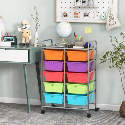 10 Drawer Rolling Storage Cart with Metal Frame S625167