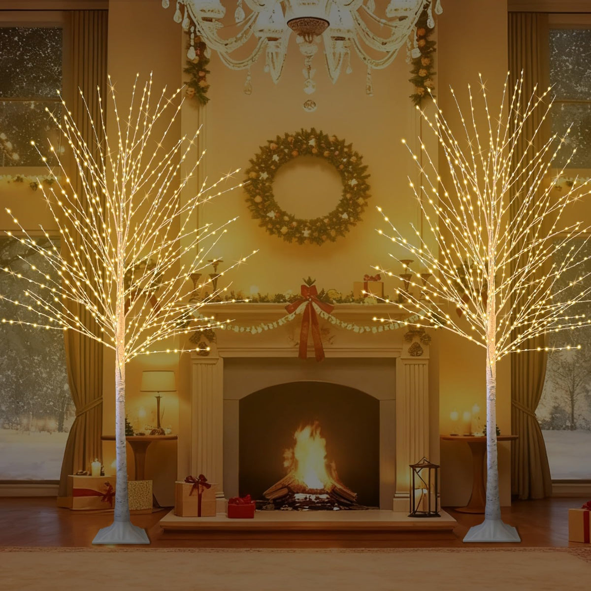 6FT Lighted Birch Tree with 880 LED Warm White Lights D673