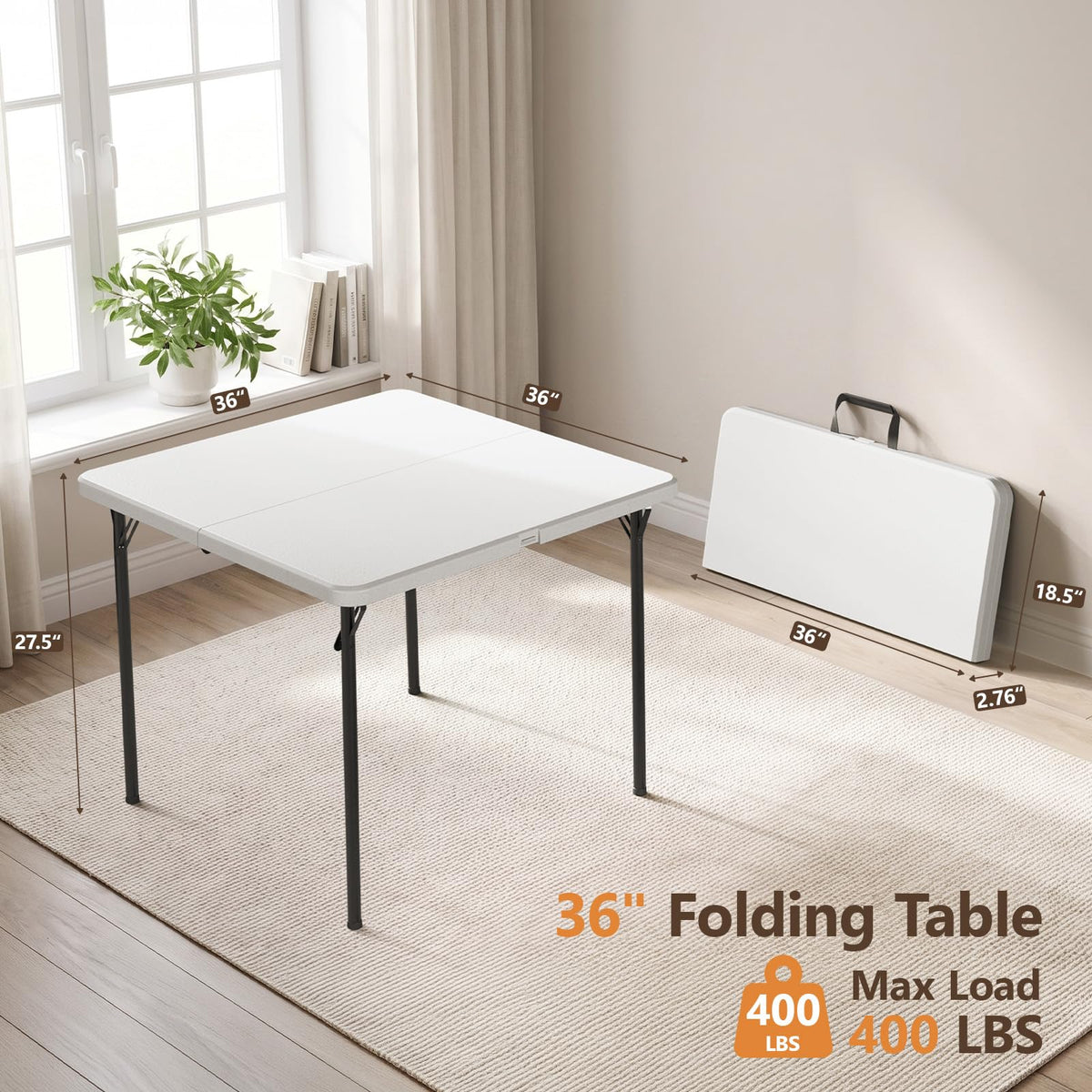 36" White Folding Table with Built-in Handle P38958