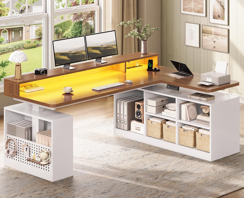 63" L Shaped Electric Standing Desk with Storage A501