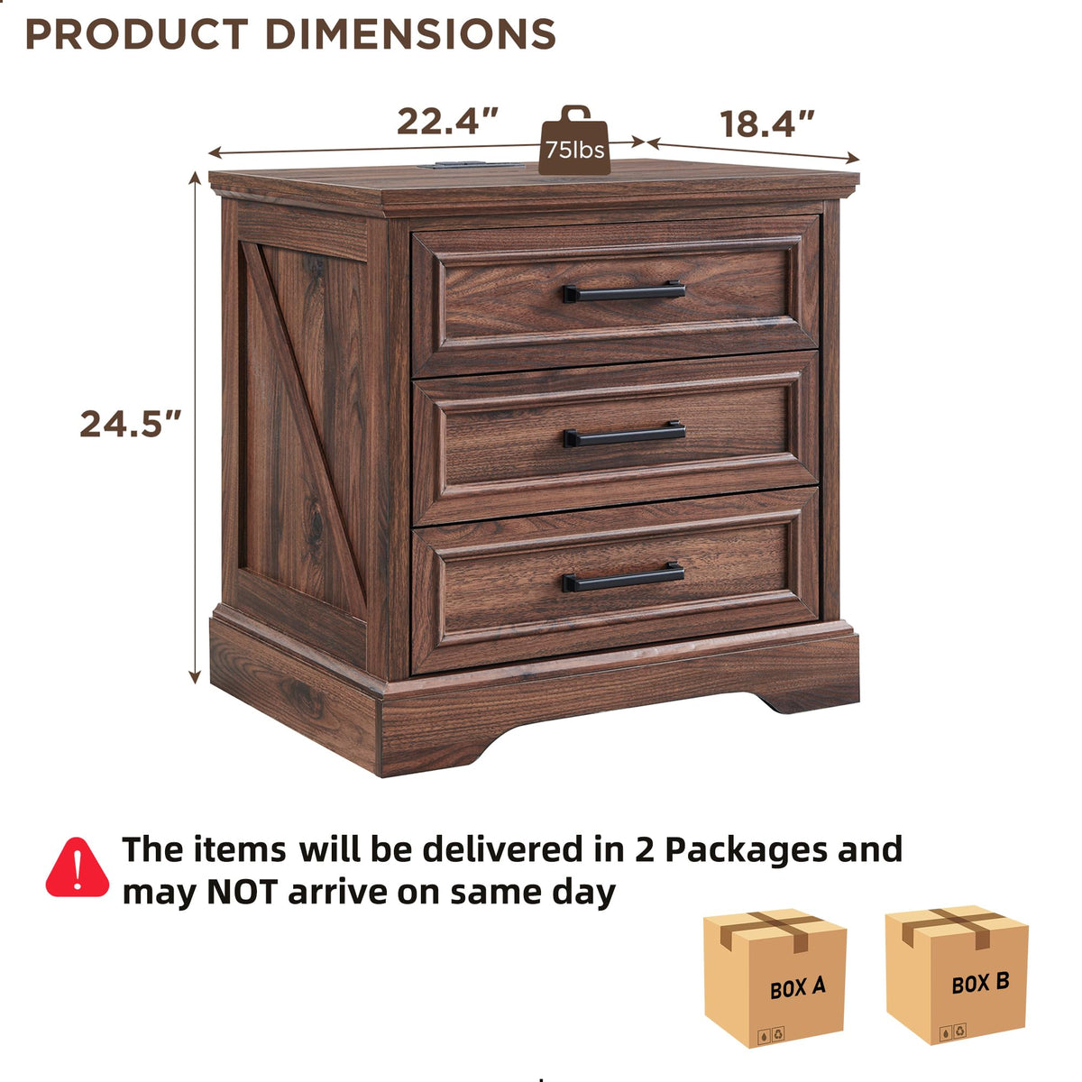 22" Brown Nightstands Set of 2 with 3 Drawers H8831