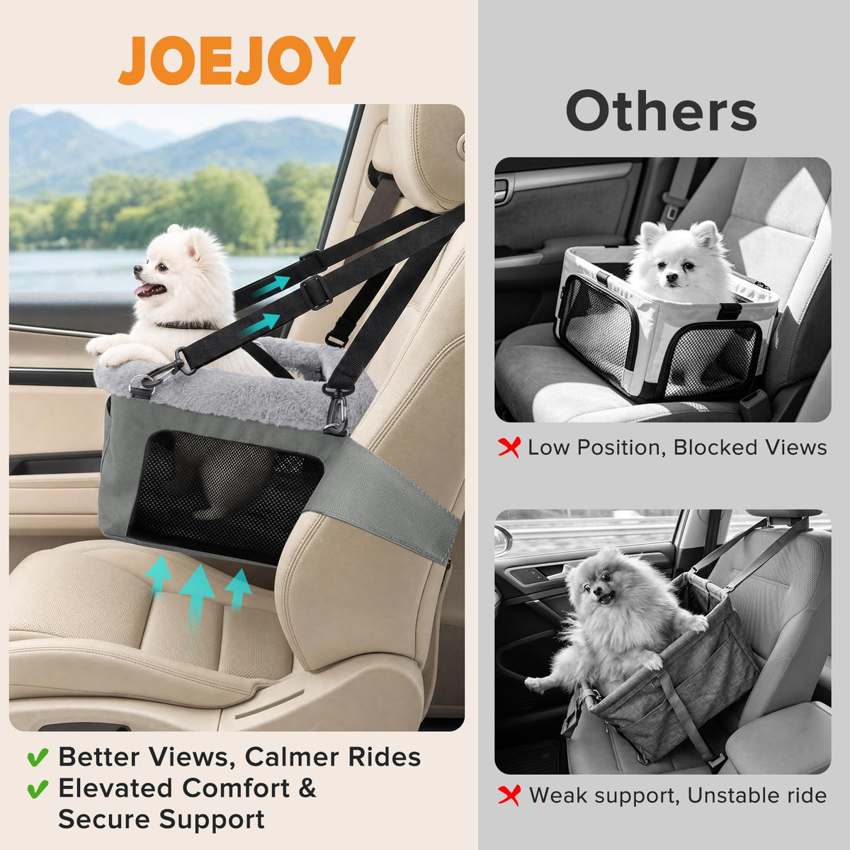 Dog Booster Seat with Metal Frame and Safety Leash, Grey R6434