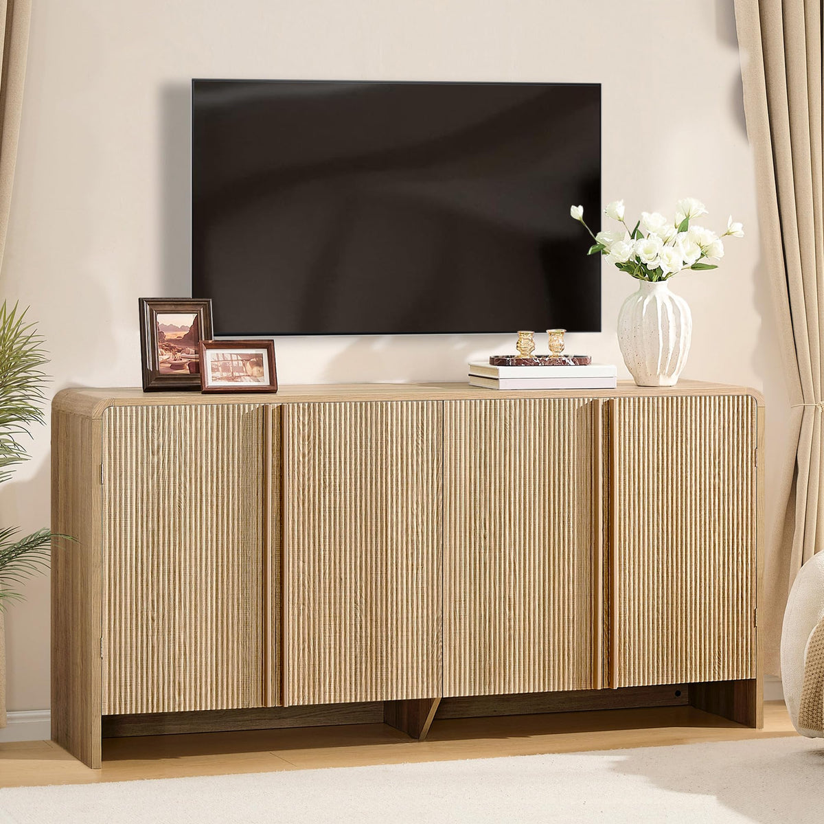 63" Modern Fluted TV Stand with Storage D204