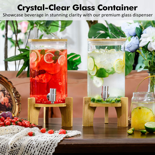 1.2 Gallon Glass Drink Dispenser with Stand and Spigot, 2 Pack V531