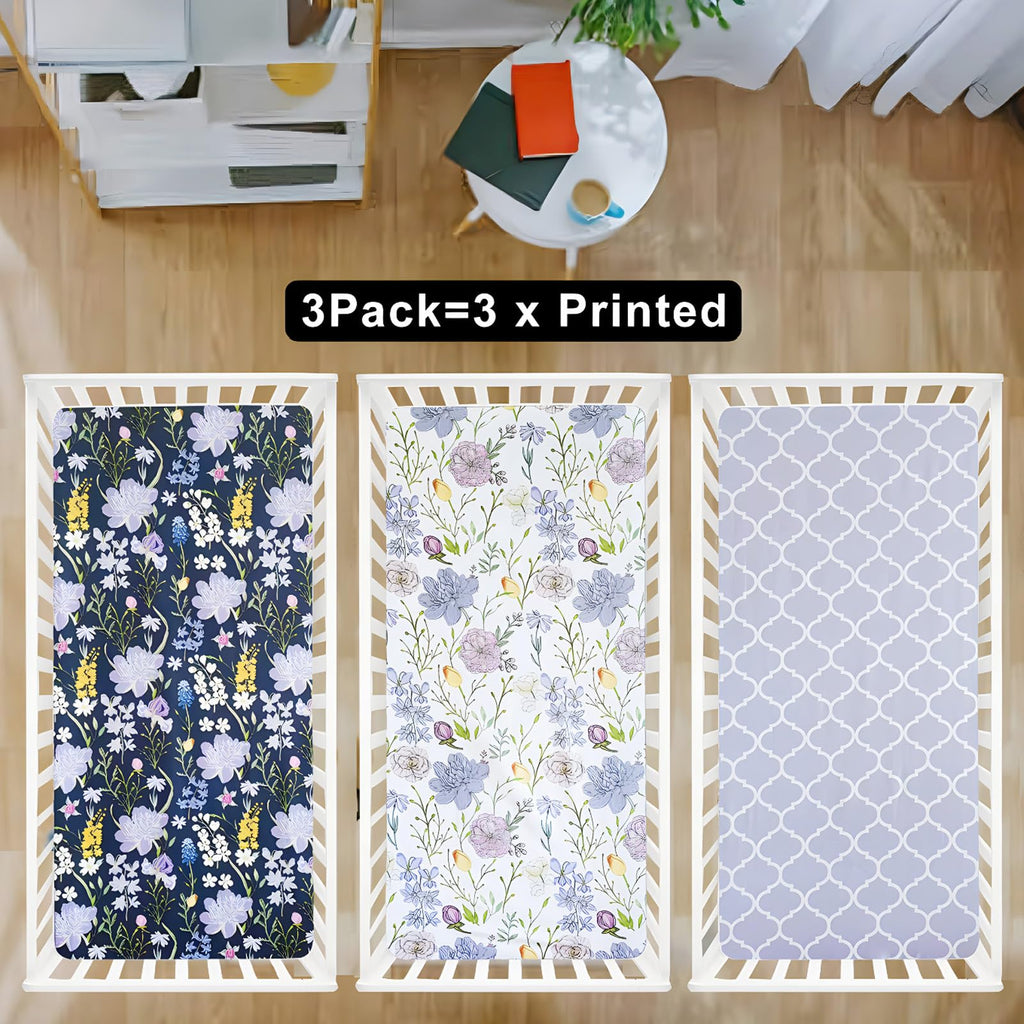 Soft Floral Crib Sheets 3 Pack 28'' X 52'' Fitted Microfiber Violet F50879