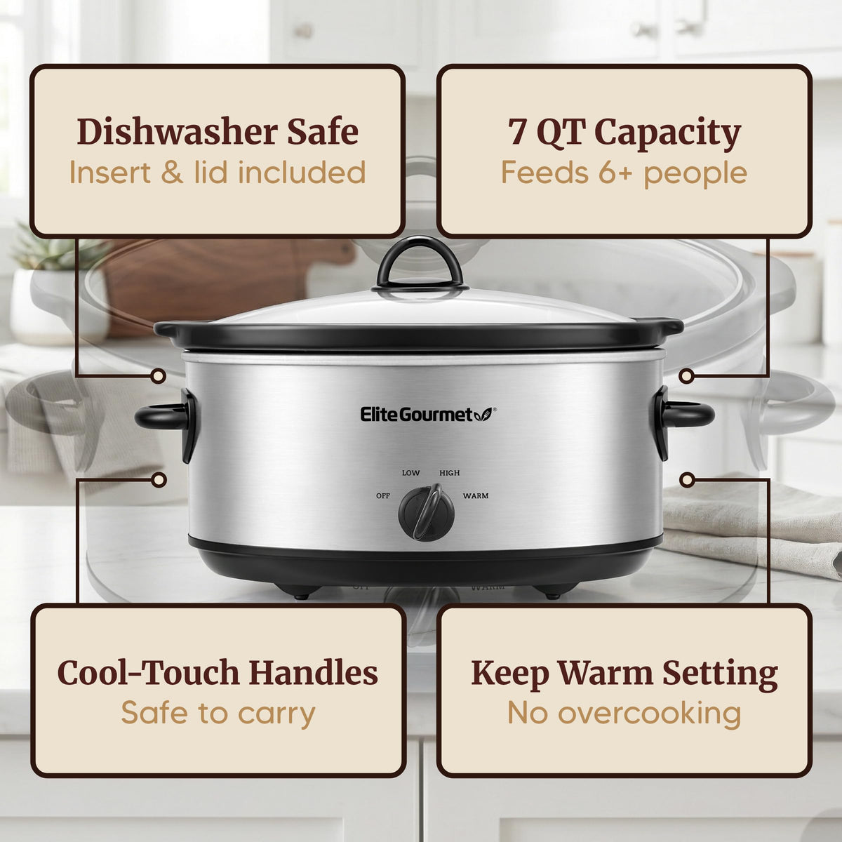 Dishwasher-Safe 7 Qt Stainless Steel Slow Cooker Pot L830500