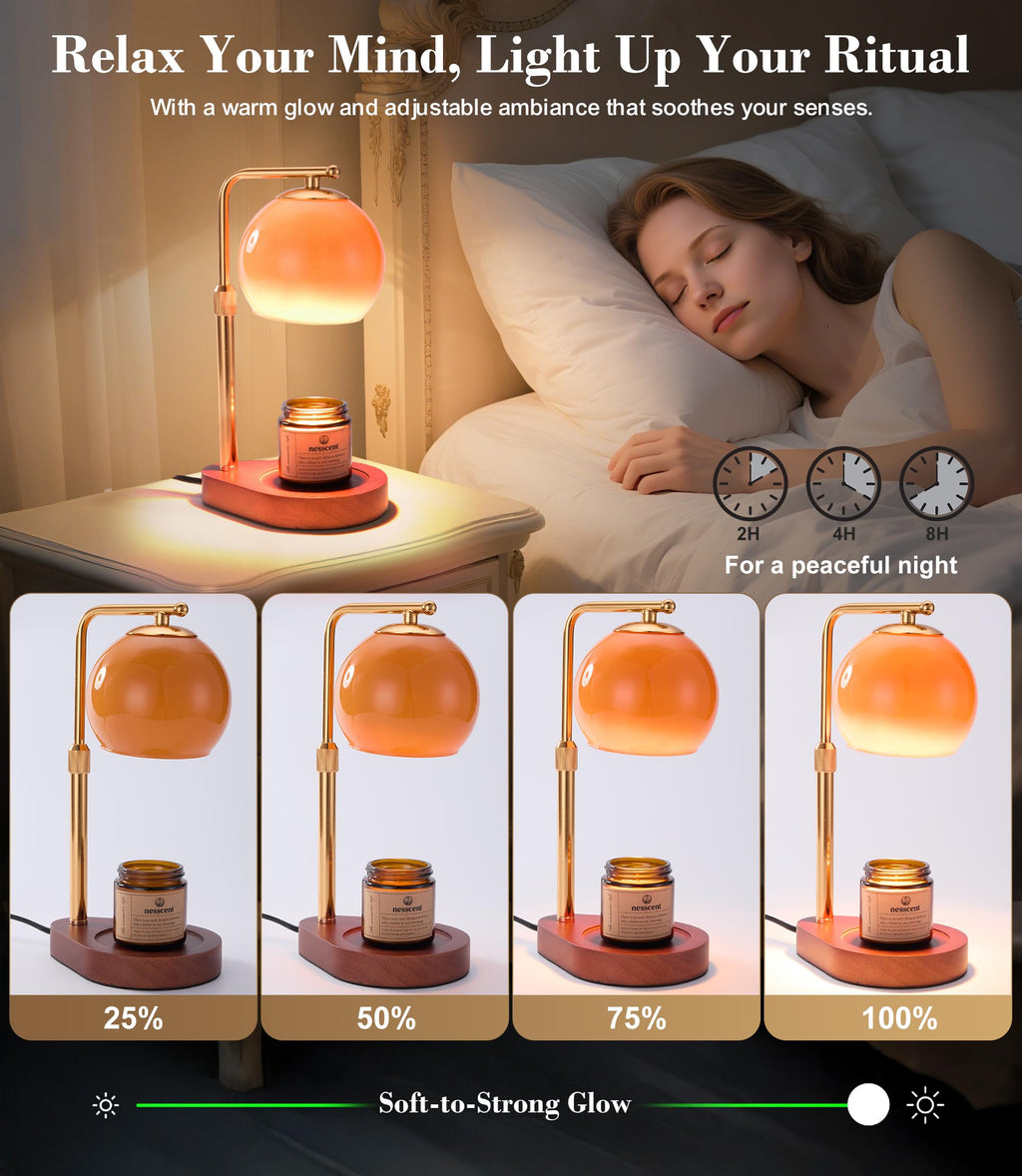 Amber Glass Candle Warmer Lamp Adjustable Height with Timer X746