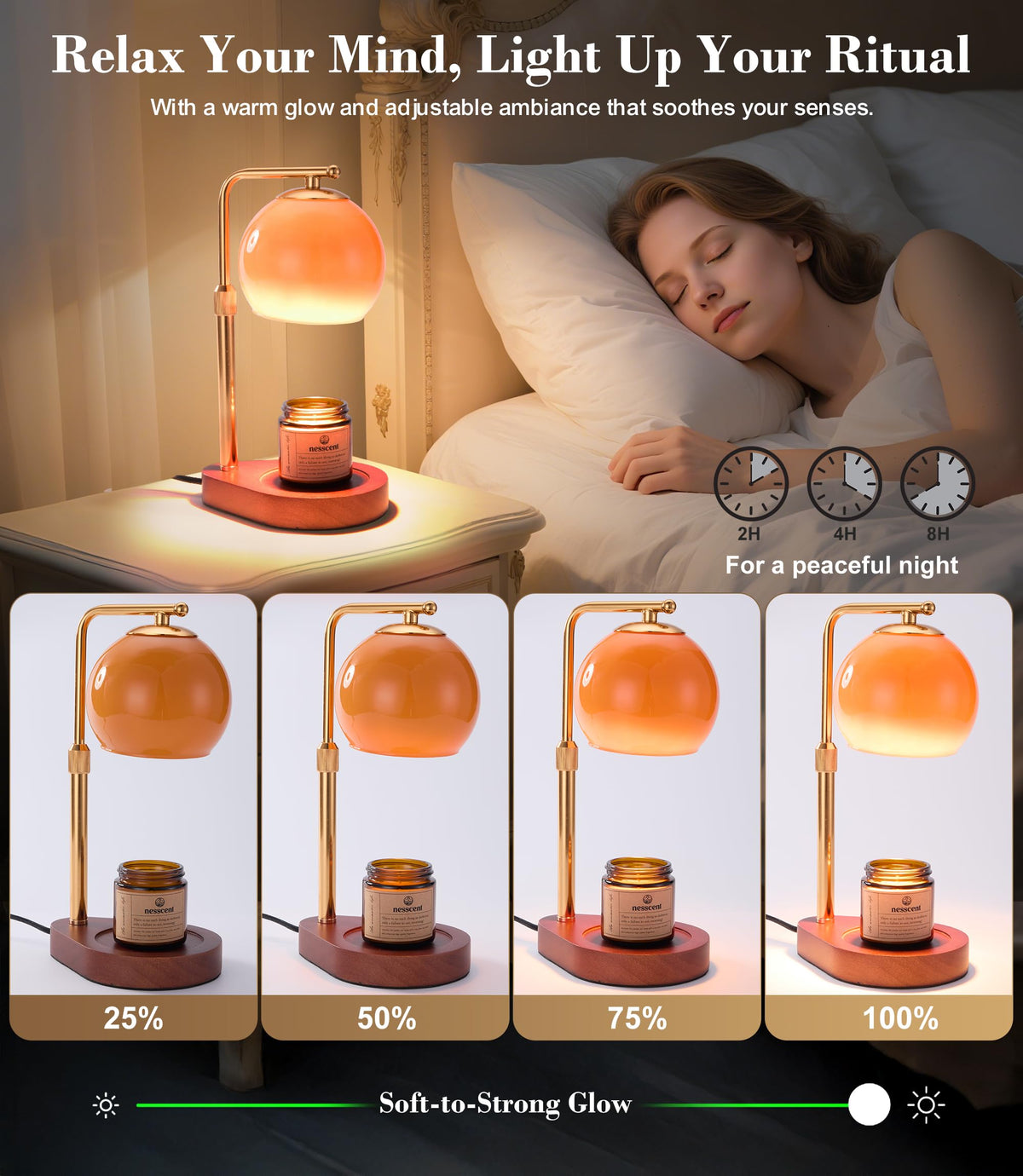 Amber Glass Candle Warmer Lamp Adjustable Height with Timer X746