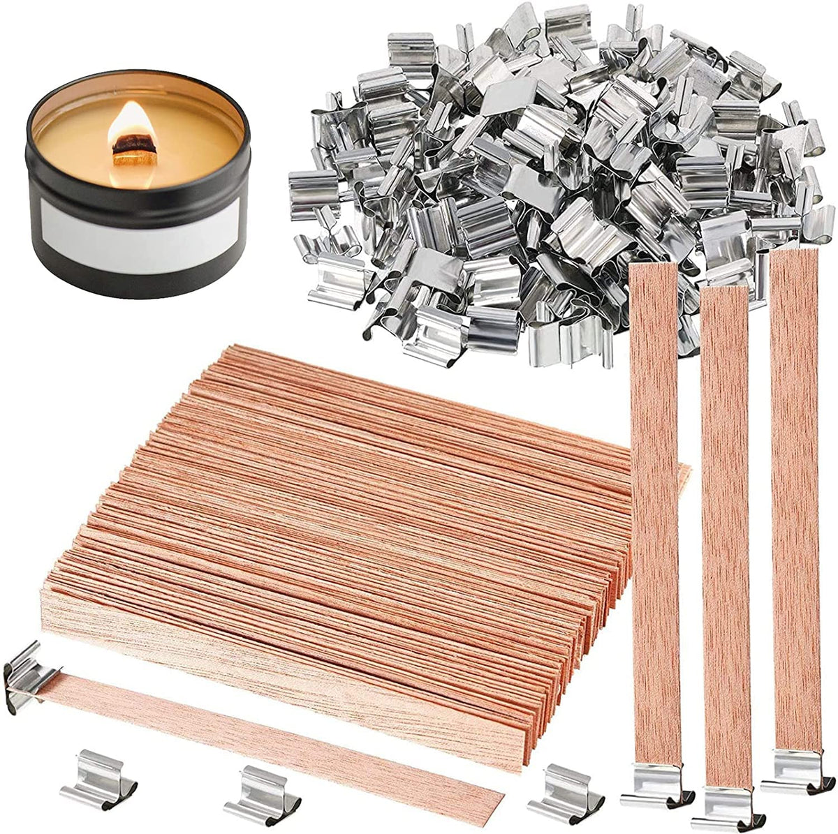 100 pcs 6 inch Wooden Candle Wicks with Metal Base Clip X254