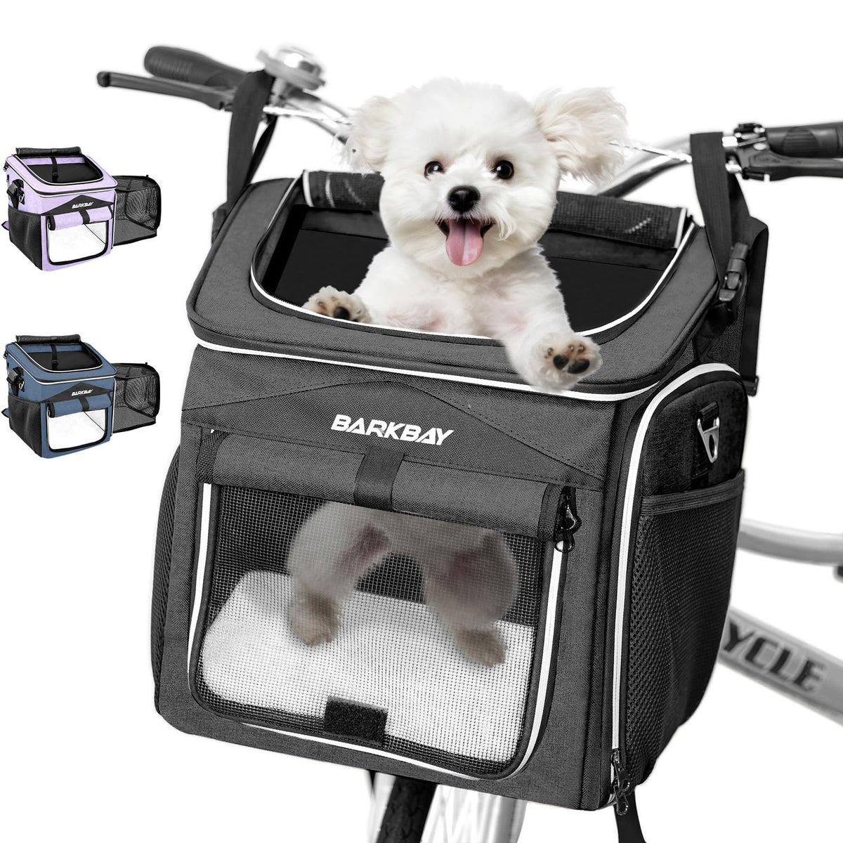 Foldable Soft-Sided Dog Bike Basket Carrier with 2 Open Doors F76999