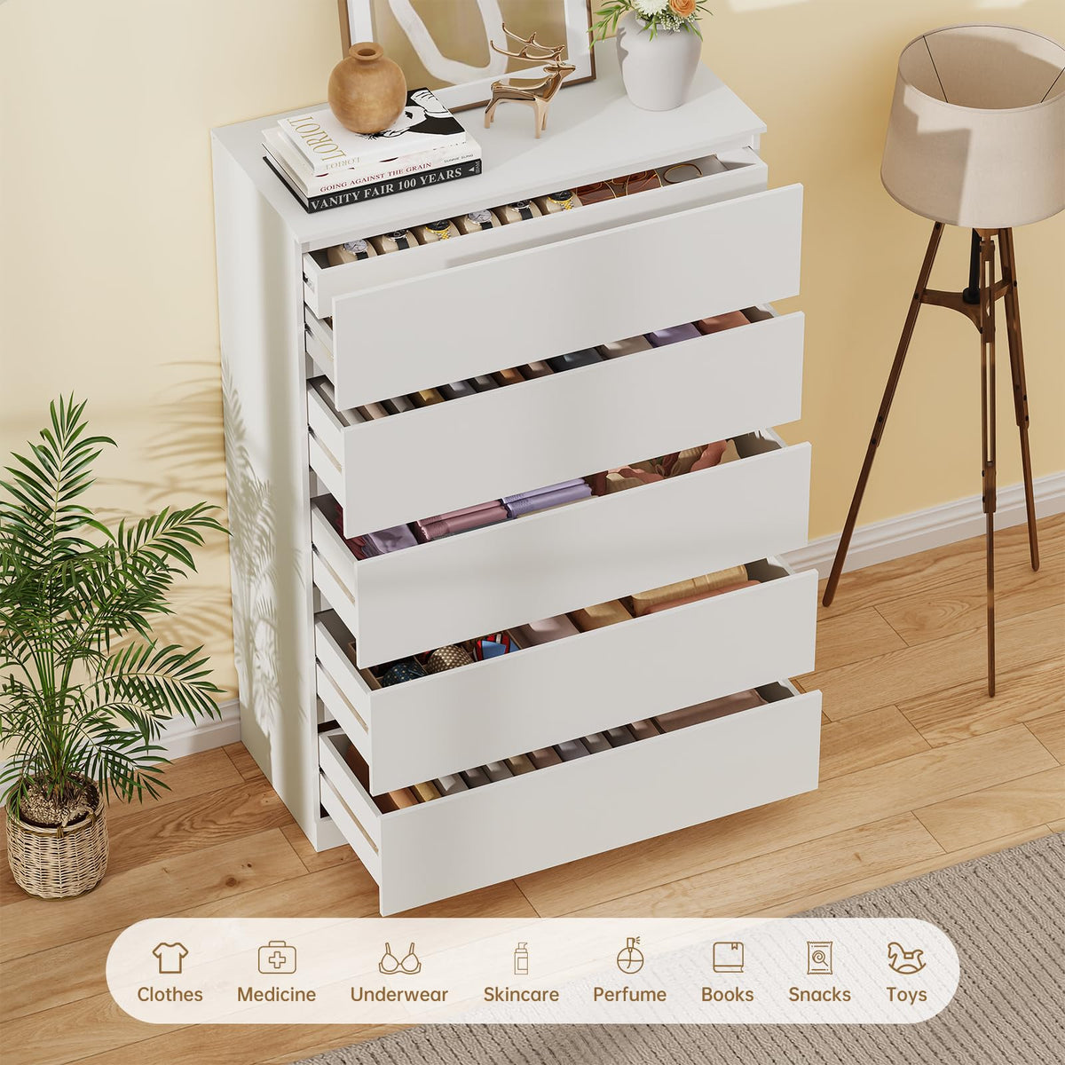 White 5 Drawer Dresser C9935