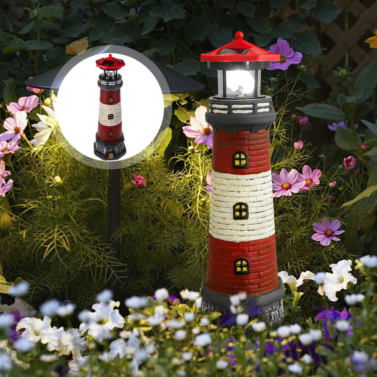 Solar Lighthouse Statue with Solar Light Waterproof Outdoor Decor Z831504