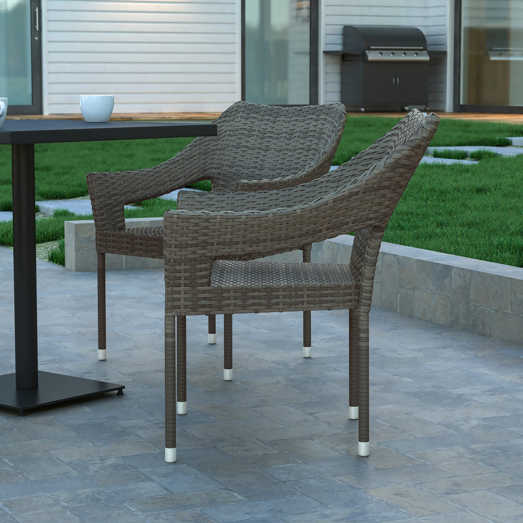 Gray PE Rattan Patio Dining Chair 2-Pack D882460