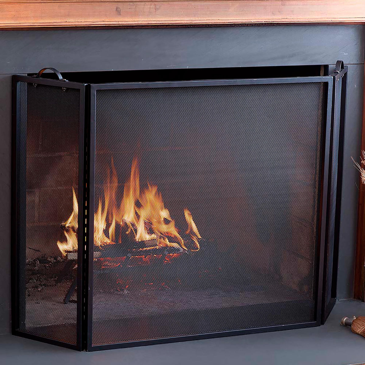 Metal Fireplace Screen 3 Panel Black E125579
