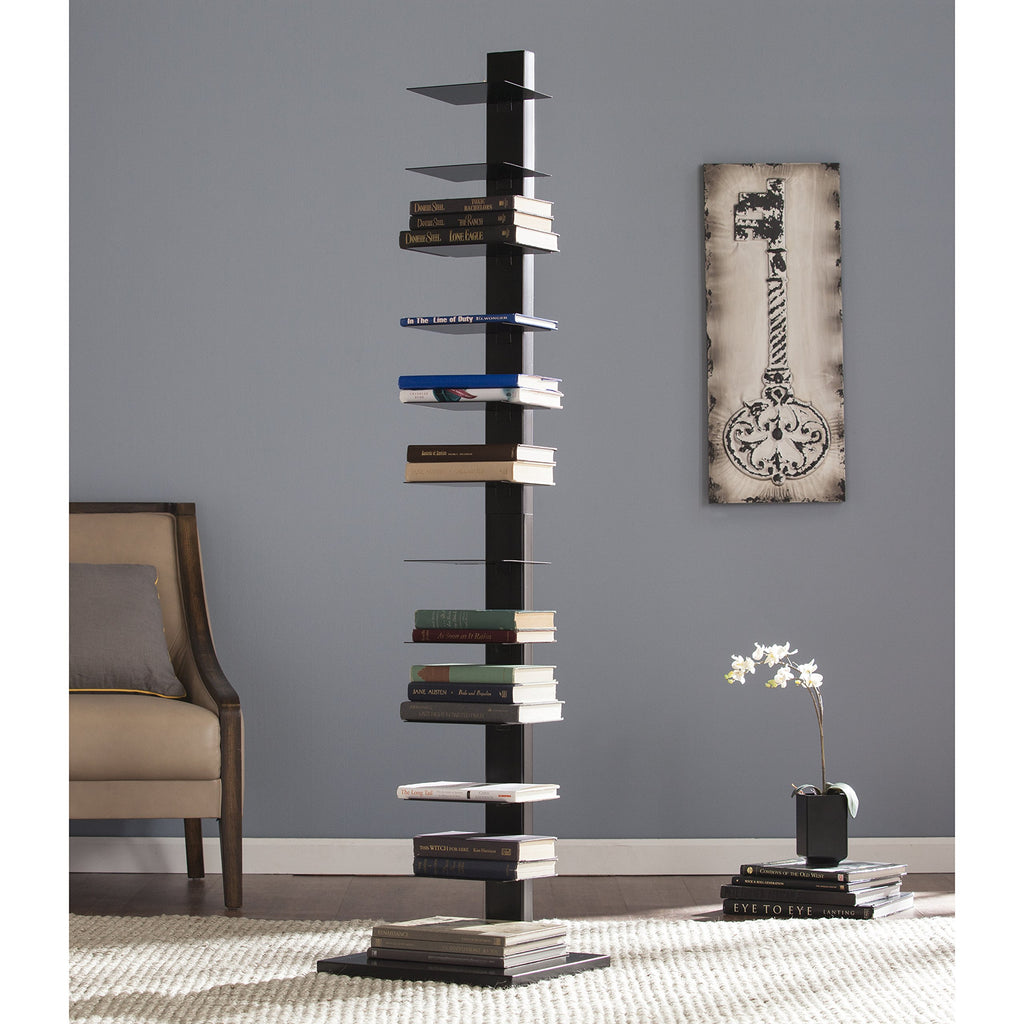 Black 12 Shelf Metal Book Tower F2206