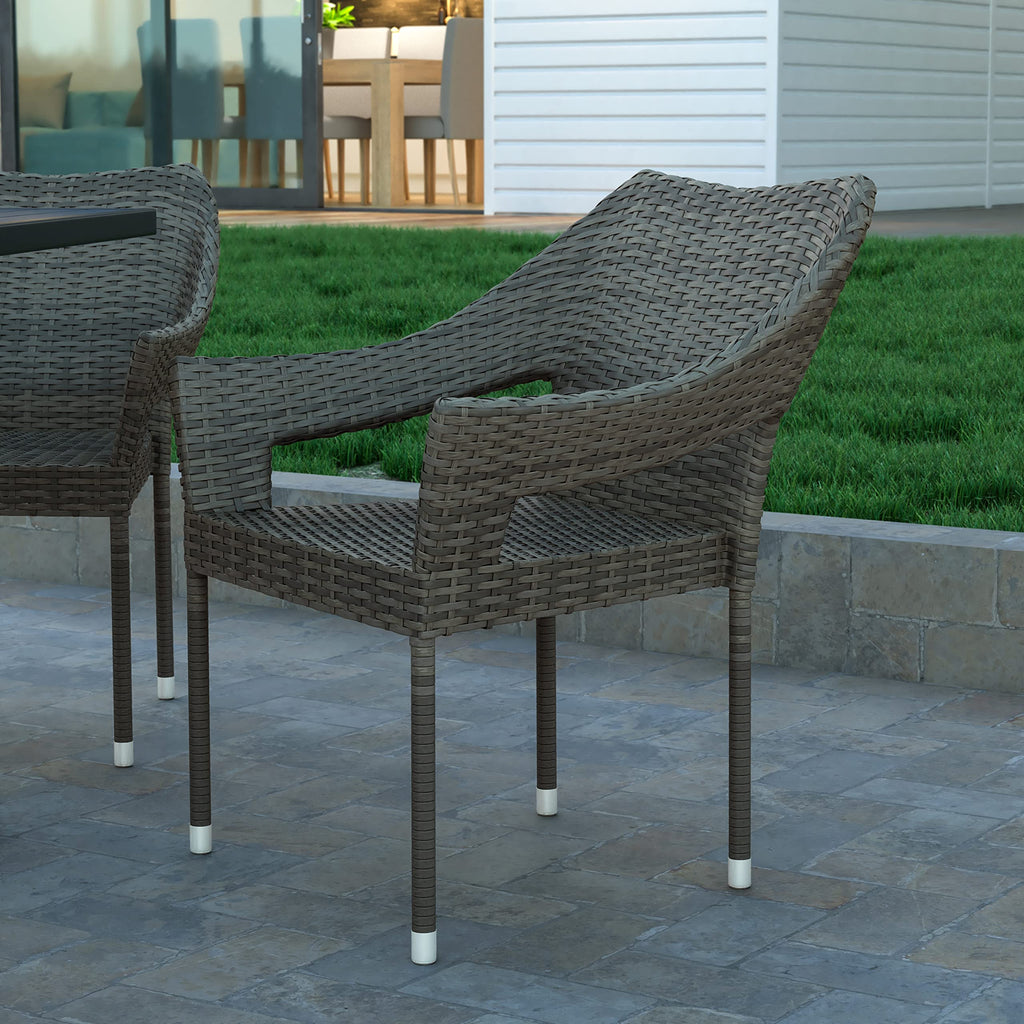 Gray PE Rattan Patio Dining Chair 2-Pack D882460