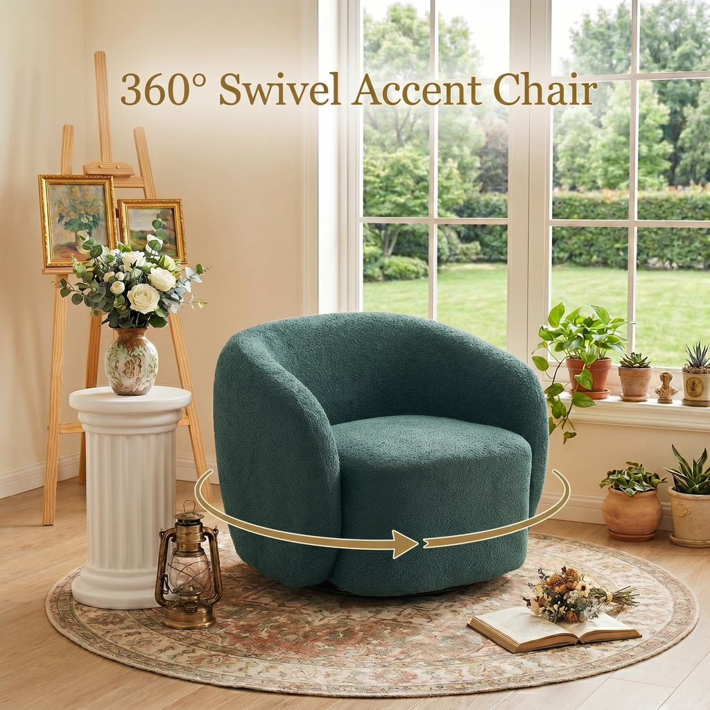 Green Boucle Swivel Accent Chair Set of 2 F32168