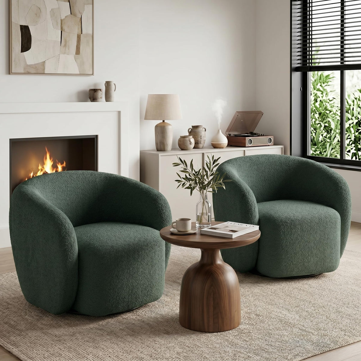 Green Boucle Swivel Accent Chair Set of 2 F32168