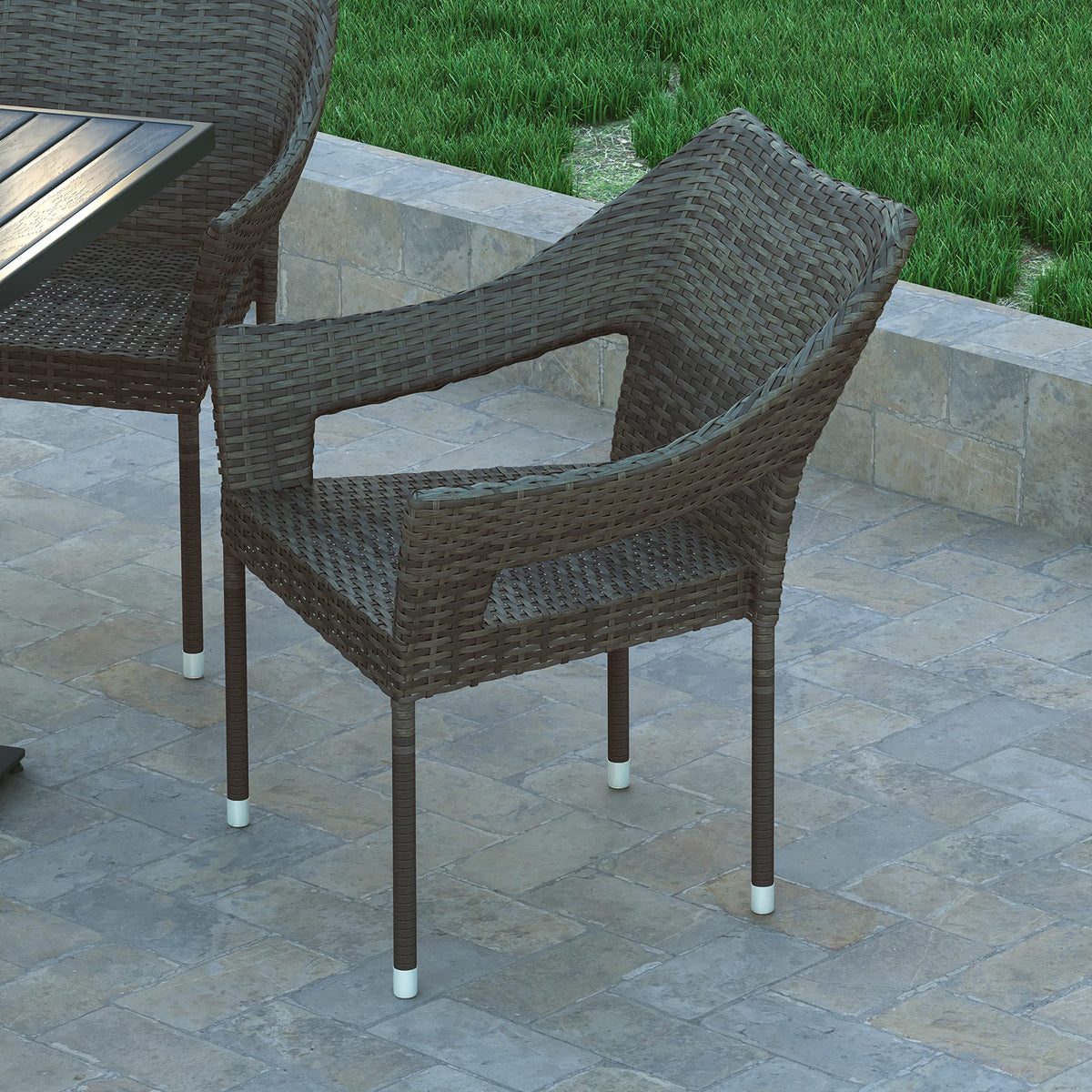 Gray PE Rattan Patio Dining Chair 2-Pack D882460